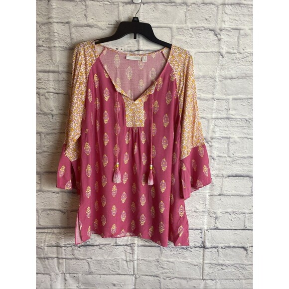 Susan Graver Women’s Boho Beachy Woven Printed Tunic Top Size Large - Picture 7 of 7